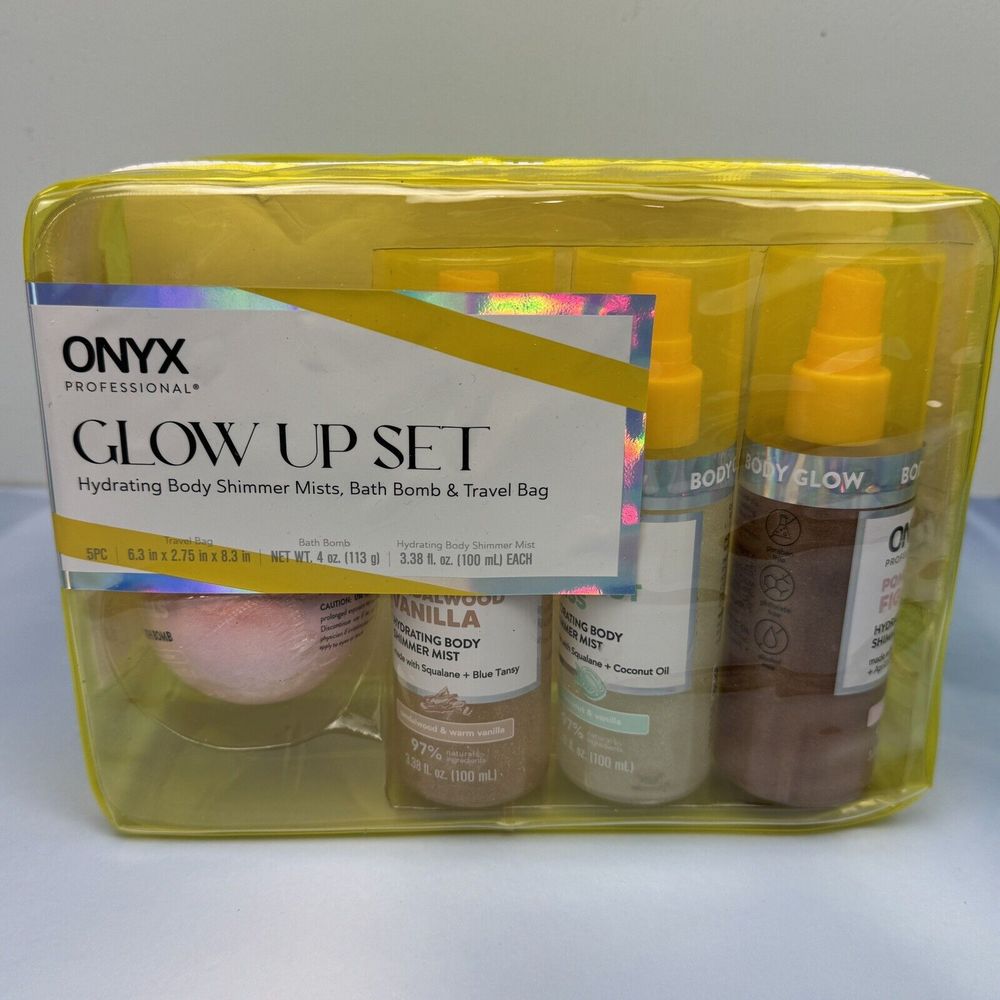 Onyx Professional Glow Up Body Shimmer Mists Bath Bomb Travel Bag Gift Set NEW